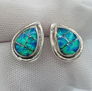 Sterling Silver Opal Teardrop Earrings #1523